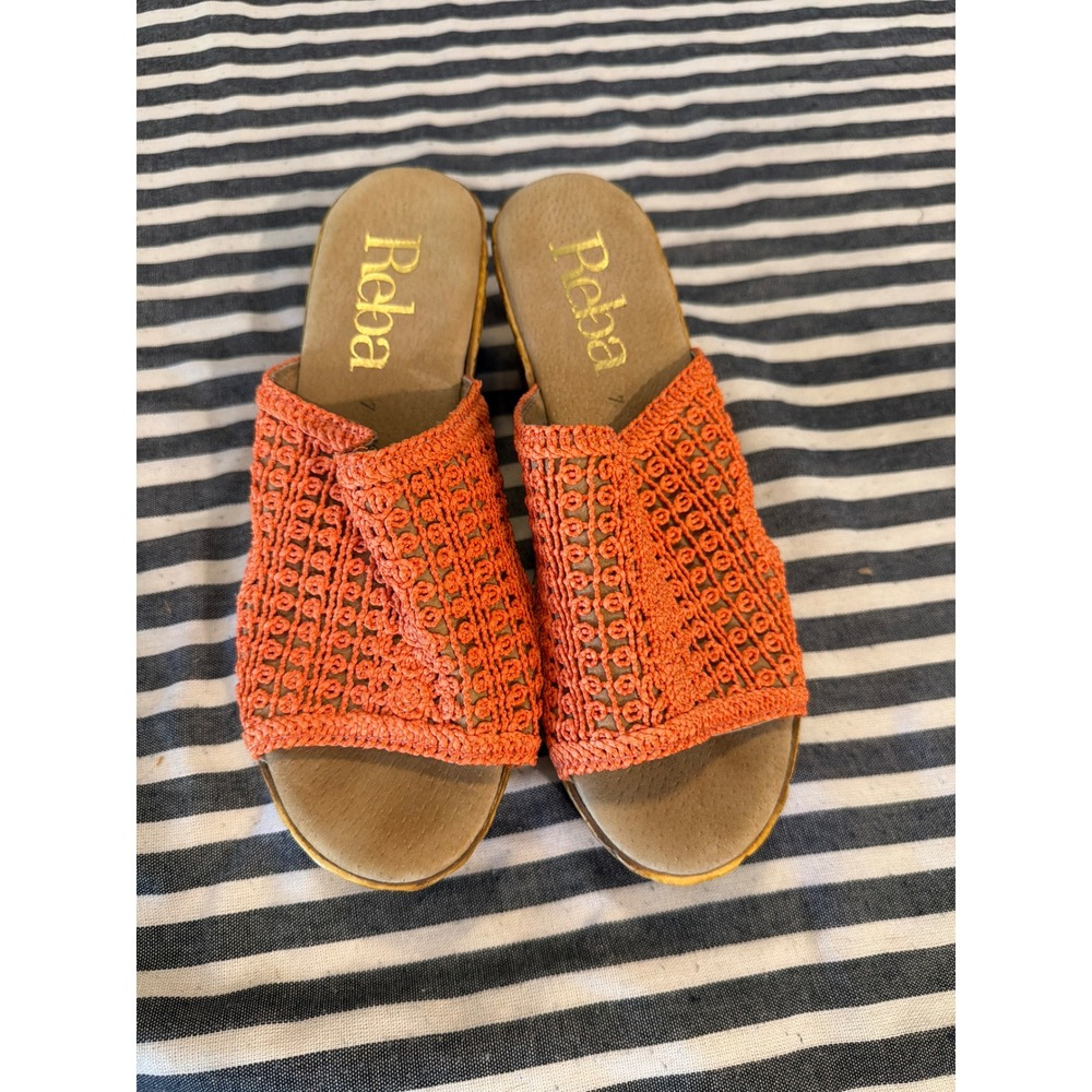 Reba Orange Crochet Wedge Sandals Womens 7 Espadrille Slide Boho Summer Shoes